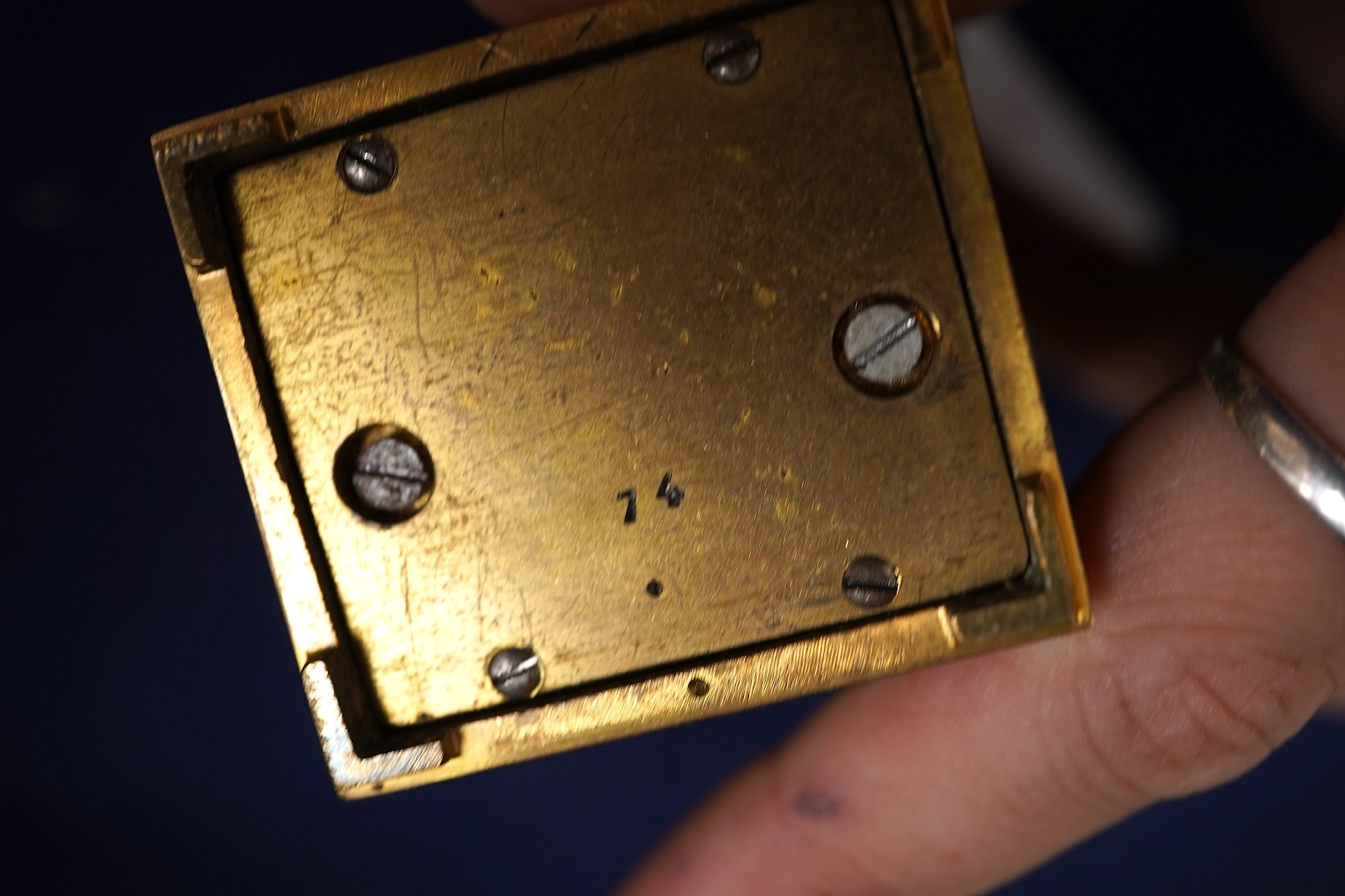 A miniature cased carriage timepiece, with key, 8.5cm high
